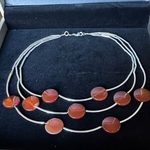 Vintage Chic Sterling Silver and Cornelian Necklace